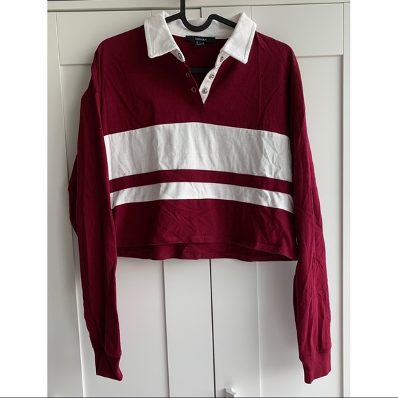 Forever21 - Stripe Polo Long Sleeve Crop Top - Picture 2 of 4